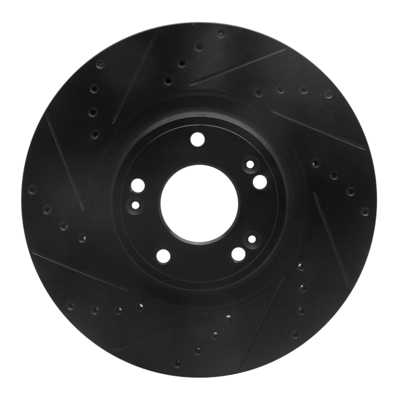 Hyundai Genesis Brake Rotor (1) - Front Left - R1 Concepts - Drilled & Slotted - Black - `09-`14